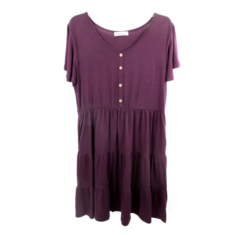 Nemidor Women Purple Tiered Midi Prairie Dress Smocked Pockets Size 14 Boho